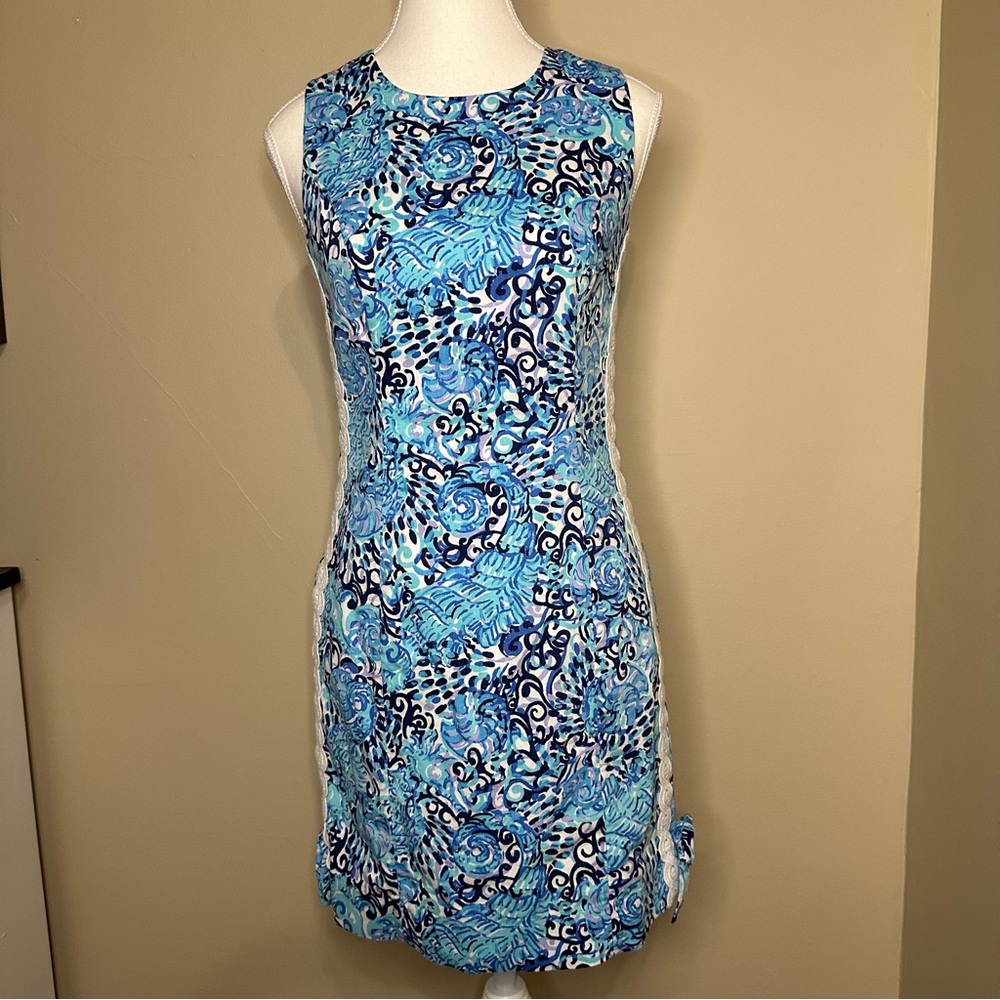 Lilly Pulitzer Mila Stretch Shift Dress Light Aqua Spritz Size 2 - Picture 2 of 7